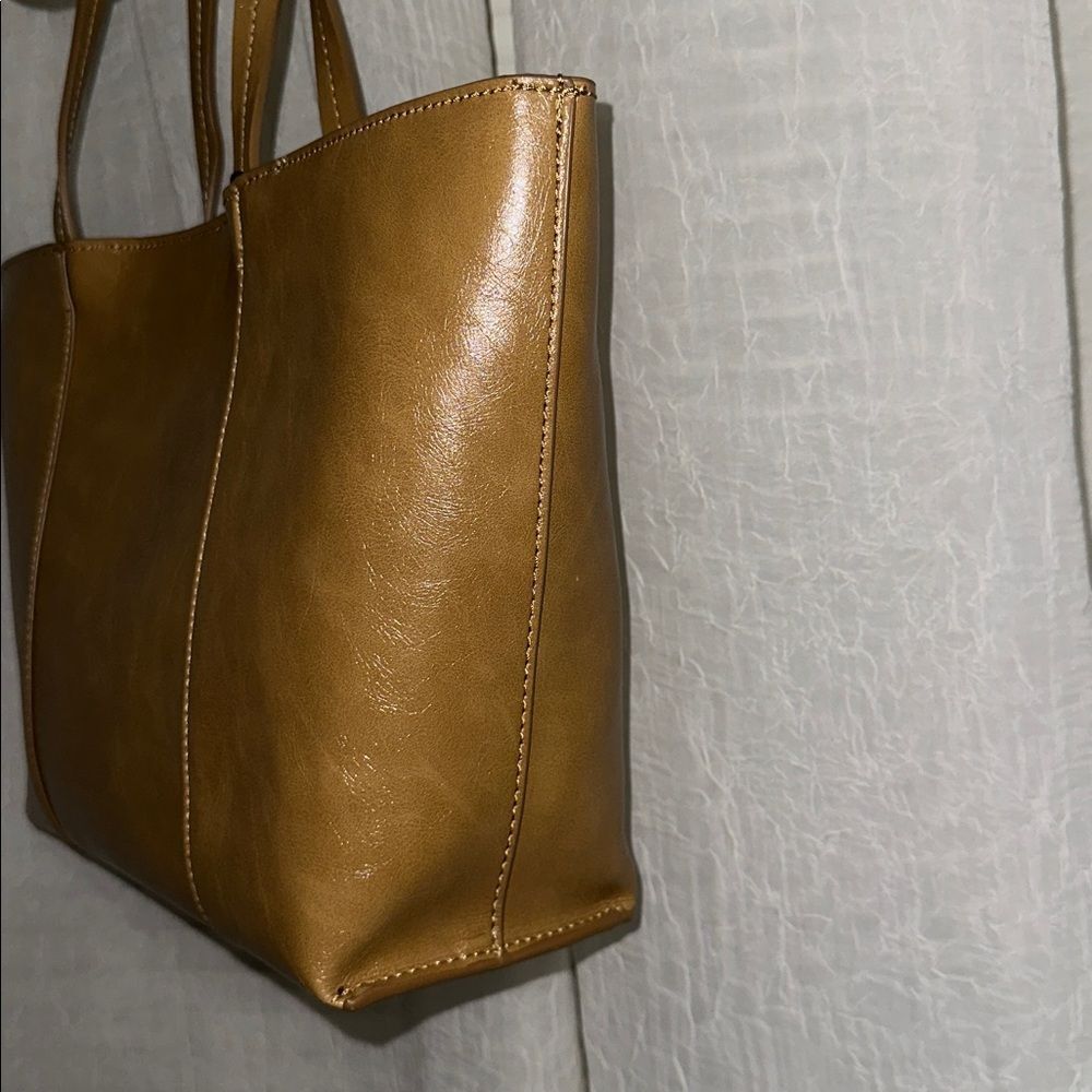 MANGO OLIVER Latte Tan Faux Exterior & Genuine Leather Inferior Tote Bag - Picture 10 of 13